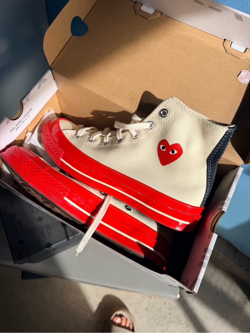 Comme des Garçons PLAY x Converse Unisex Cream High-Top Sneakers